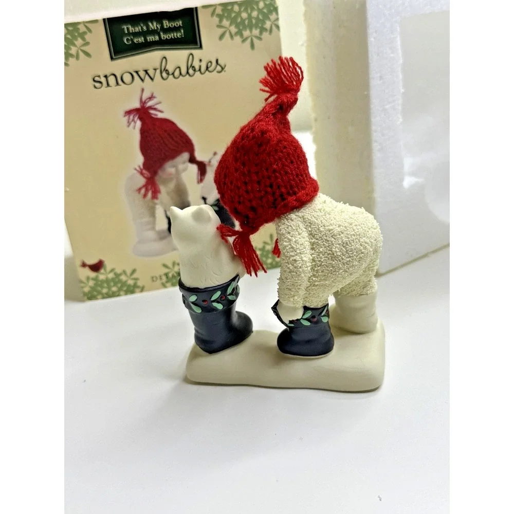 Dept 56 Snow Babies That's My Boot Cat Red White Ceramic Figure New open Box